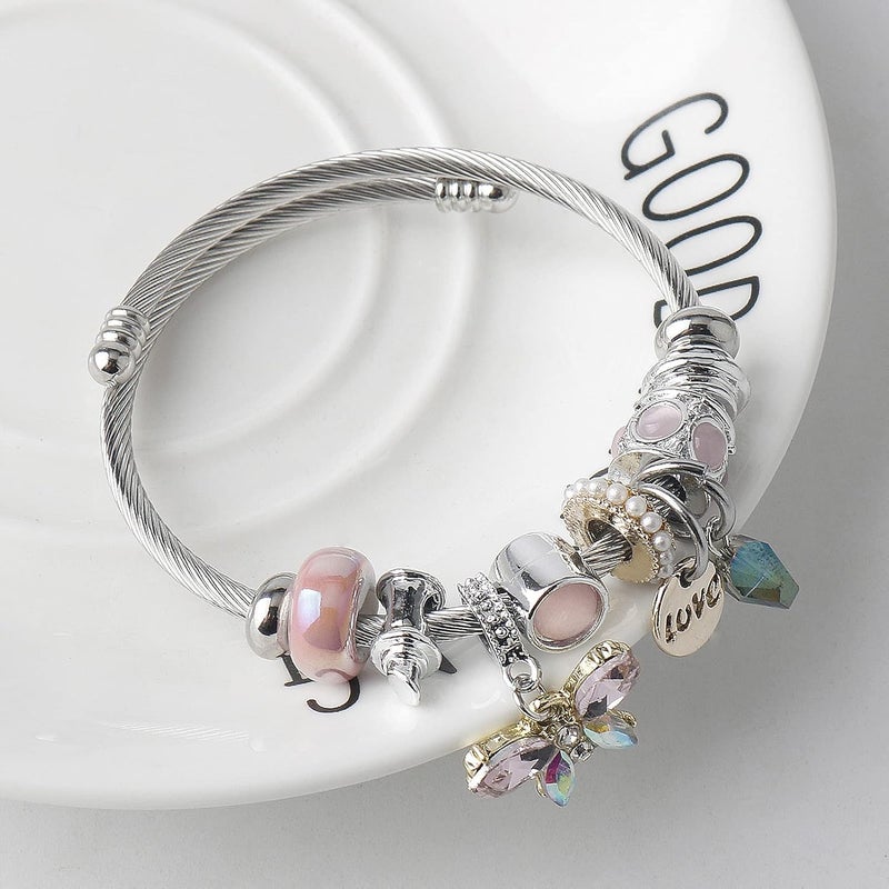 DS Charm Bracelets for girls,exquisite cute cartoon friendship bracelets Silver Stainless Steel Bangle with birthday Gift box, Adjustable girls jewelry Suitable for holiday gifts - Image 3